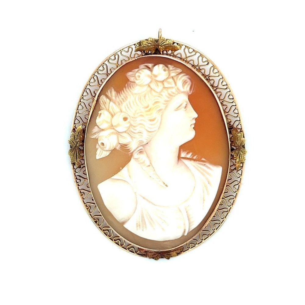 STUNNING, Solid 14 K GOLD Vintage, LARGE  Cameo Pendant/Brooch